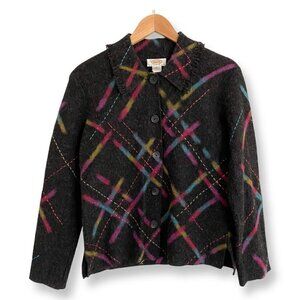 Talbots Womens Black Muti Color 100% Wool Sweater Jacket Fall Size Petite Small